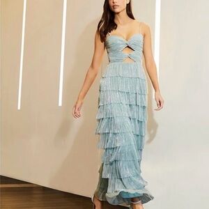 Gianni Bini Grace Metallic Ruffled Cut Out Tiered Dress